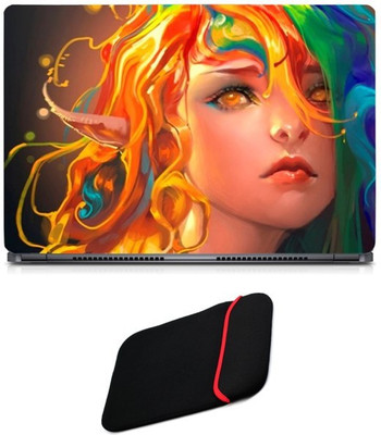 

Skin Yard Rainbow Hair Art Girl Potrait Laptop Skin/Decal with Reversible Laptop Sleeve - 14.1 Inch Combo Set