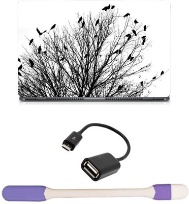 

Skin Yard Silhouette Tree with Crowded Birds Sparkle Laptop Skin -14.1 Inch with USB LED Light & OTG Cable (Assorted) Combo Set