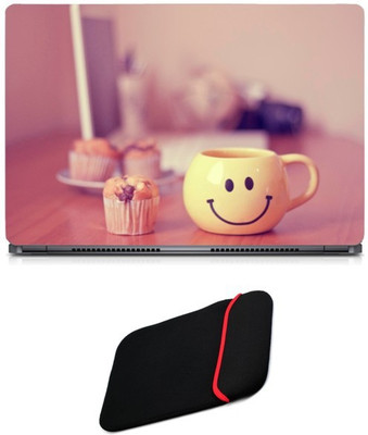 

Skin Yard Smiley Cup With Cup Cake Sparkle Laptop Skin/Decal with Reversible Laptop Sleeve - 15.6 Inch Combo Set