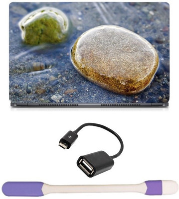 

Skin Yard Water Stone Pebble Stream Laptop Skin -14.1 Inch with USB LED Light & OTG Cable (Assorted) Combo Set