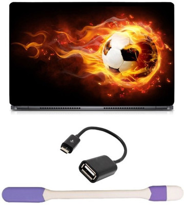 

Skin Yard Soccer Fire FootBall Laptop Skin with USB LED Light & OTG Cable - 15.6 Inch Combo Set