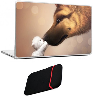 

Skin Yard Cat and Dogs Kissing Laptop Skin/Decals with Reversible Laptop Sleeve - 14.1 Inch Combo Set