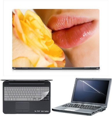 

Skin Yard Sparkle Beautiful Lips Yello Flower Laptop Skin with Screen Protector & Keyboard Skin -15.6 Inch Combo Set