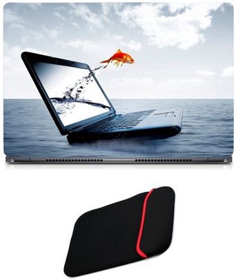 

Skin Yard Golden fish Jumping From Laptop Sparkle Laptop Skin/Decal with Reversible Laptop Sleeve - 15.6 Inch Combo Set