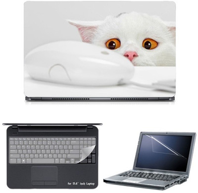 Ganesh Arts Golden Eye Cat Seen Mouse Sparkle Laptop Skin Combo Set Multicolor