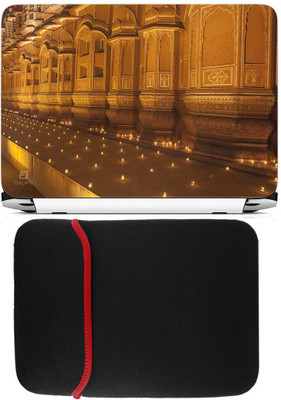 

FineArts Diwali Candle Laptop Skin with Reversible Laptop Sleeve Combo Set