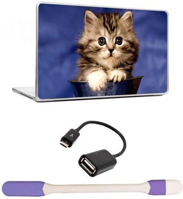 

Skin Yard Cat In A Cup Laptop Skin -14.1 Inchs with USB LED Light & OTG Cable (Assorted) Combo Set