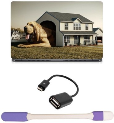 

Skin Yard Cute Dog Shelter Sparkle Laptop Skin -14.1 Inch with USB LED Light & OTG Cable (Assorted) Combo Set