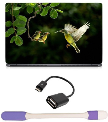 

Skin Yard Hummingbird with chicks Laptop Skin -14.1 Inch with USB LED Light & OTG Cable (Assorted) Combo Set
