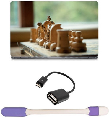 

Skin Yard Wooden Chess Pawns Sparkle Laptop Skin -14.1 Inch with USB LED Light & OTG Cable (Assorted) Combo Set