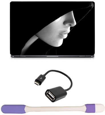 

Skin Yard Beautiful Black & White Girl Laptop Skin with USB LED Light & OTG Cable - 15.6 Inch Combo Set