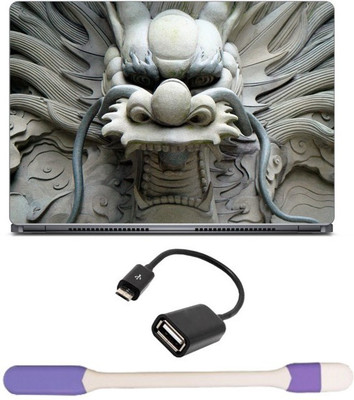 

Skin Yard Chinese Dragon Head Statue Laptop Skin -14.1 Inch with USB LED Light & OTG Cable (Assorted) Combo Set