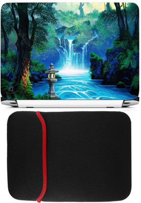 FineArts Waterfall Laptop Skin with Reversible Laptop Sleeve Combo Set