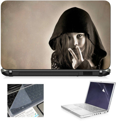 

Geek cute girl portrait hood wide 3in1 Laptop Skins with Laptop Screen Guard and Key Protector HQ1082 15.6 Inch Combo Set