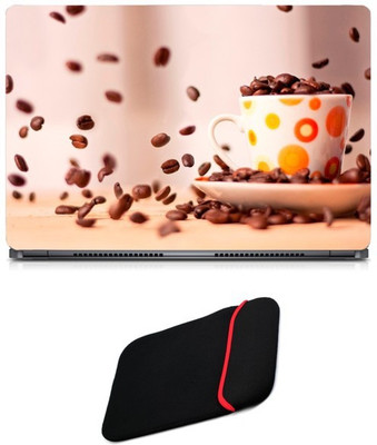 

Skin Yard Coffe Bean Cup Sauccer Sparkle Laptop Skin/Decal with Reversible Laptop Sleeve - 14.1 Inch Combo Set