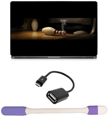 

Skin Yard Bottles Smoke Laptop Skin -14.1 Inch with USB LED Light & OTG Cable (Assorted) Combo Set
