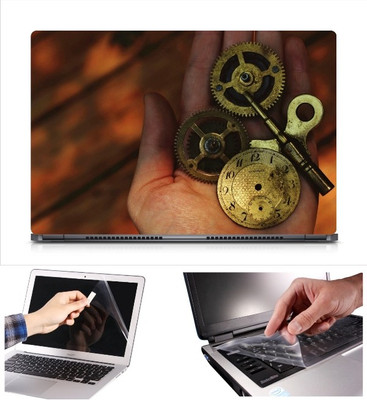 

Skin Yard Clock Work in Hand Laptop Skin Decal with Keyguard & Screen Protector -15.6 Inch Combo Set
