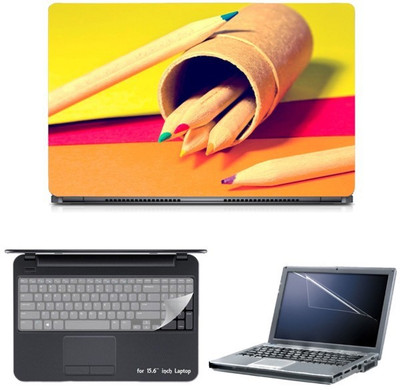 

Skin Yard Wooden Pencil With Colour Tip Sparkle Laptop Skin with Screen Protector & Keyguard -15.6 Inch Combo Set