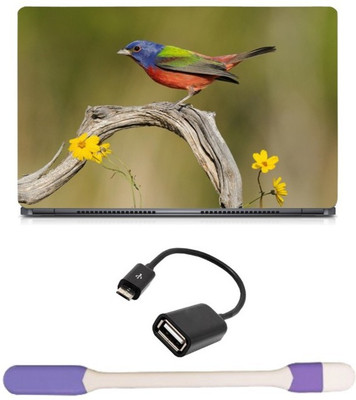 

Skin Yard Cute Colorful Bird Laptop Skin with USB LED Light & OTG Cable - 15.6 Inch Combo Set