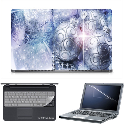 

Skin Yard Christmas Silver Balls Laptop Skin Decal with Keyguard & Screen Protector -15.6 Inch Combo Set