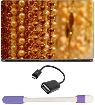 

Skin Yard Golden Pearl Curtain Laptop Skin -14.1 Inch with USB LED Light & OTG Cable (Assorted) Combo Set
