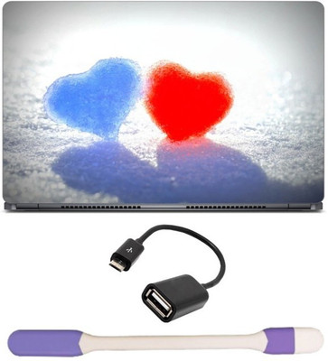 

Skin Yard Blue Red Snow Hearts Laptop Skin -14.1 Inch with USB LED Light & OTG Cable (Assorted) Combo Set
