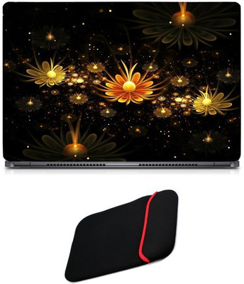

Skin Yard Fractal Glowing Daisies Sparkle Laptop Skin/Decal with Reversible Laptop Sleeve - 14.1 Inch Combo Set
