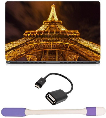 

Skin Yard Blushinf Effile Tower Laptop Skin -14.1 Inch with USB LED Light & OTG Cable (Assorted) Combo Set