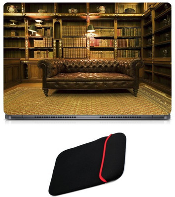 

Skin Yard Sofa in Library Laptop Skin/Decal with Reversible Laptop Sleeve - 14.1 Inch Combo Set