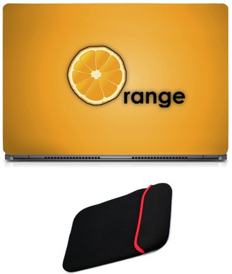 

Skin Yard Digital Orange Typography Sparkle Laptop Skin/Decal with Reversible Laptop Sleeve - 14.1 Inch Combo Set