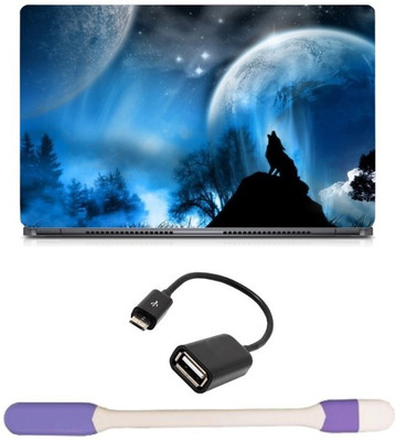 

Skin Yard Night Wolf Laptop Skin -14.1 Inch with USB LED Light & OTG Cable (Assorted) Combo Set