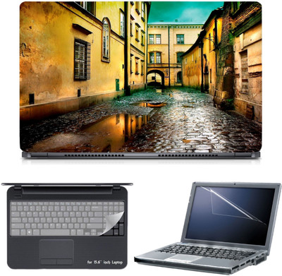 Skin Yard 3in1 Combo- Wet Street Laptop Skin with Screen Protector & Keyguard -15.6 Inch Combo Set