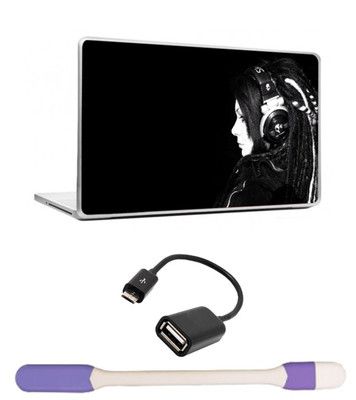 

Skin Yard Music Girl with Black Background Laptop Skins with USB LED Light & OTG Cable - 15.6 Inch Combo Set