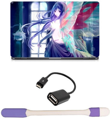 

Skin Yard Anime Fairy Girl Laptop Skin -14.1 Inch with USB LED Light & OTG Cable (Assorted) Combo Set