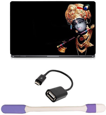 

Skin Yard Golden Mukut Lord Krishna Sparkle Laptop Skin -14.1 Inch with USB LED Light & OTG Cable (Assorted) Combo Set