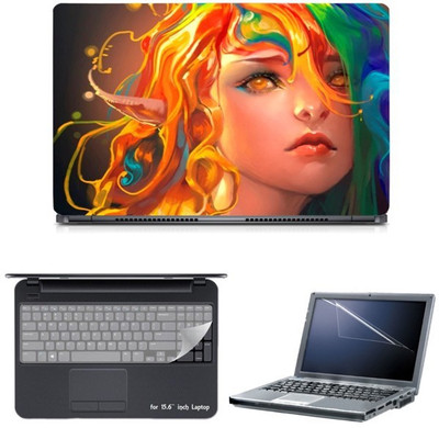 

Skin Yard Rainbow Hair Art Girl Potrait Laptop Skin with Screen Protector & Keyguard -15.6 Inch Combo Set