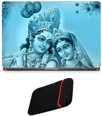 

Skin Yard Radha Krishna Blueish Laptop Skin/Decal with Reversible Laptop Sleeve - 15.6 Inch Combo Set
