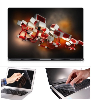 

Skin Yard 3D Connected Cubes Laptop Skin Decal with Keyguard & Screen Protector -15.6 Inch Combo Set