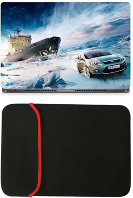 

Skin Yard Beautiful Car Pull Ship Laptop Skin/Decal with Reversible Laptop Sleeve - 14.1 Inch Combo Set