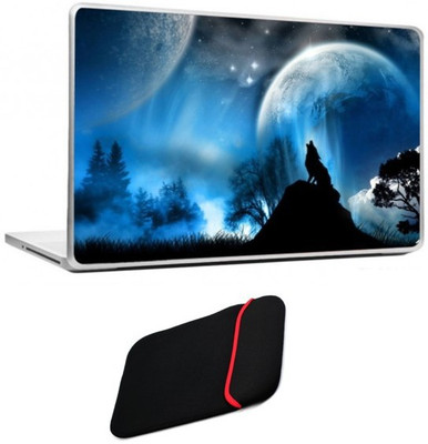 

Skin Yard Fantasy Wolf Howling Moon From Mountain Laptop Skin/Decals with Reversible Laptop Sleeve - 15.6 Inch Combo Set