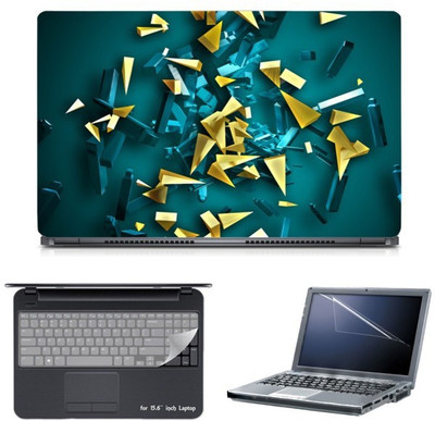 Skin Yard Blue Gold Abstract Laptop Skin with Screen Protector & Keyboard Skin -15.6 Inch Combo Set