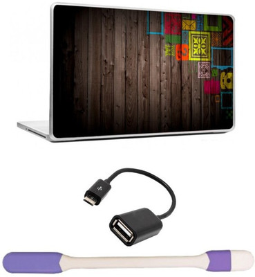 

Skin Yard Cool Abstract Design on Wooden Laptop Skins with USB LED Light & OTG Cable - 15.6 Inch Combo Set