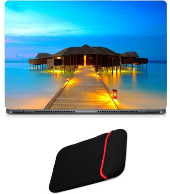 

Skin Yard Beautiful Illuminated Bungalow on Beach Laptop Skin/Decal with Reversible Laptop Sleeve - 15.6 Inch Combo Set
