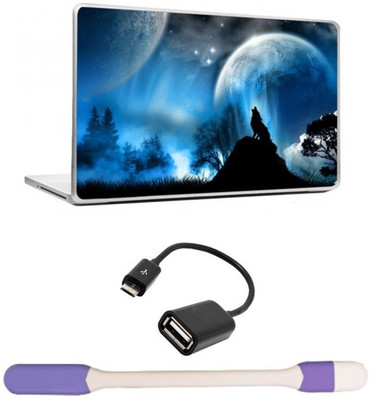 

Skin Yard Fantasy Wolf Howling Moon From Mountain Laptop Skins with USB LED Light & OTG Cable - 15.6 Inch Combo Set