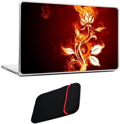 

Skin Yard Fire Flower Abstract Laptop Skin/Decals with Reversible Laptop Sleeve - 14.1 Inch Combo Set