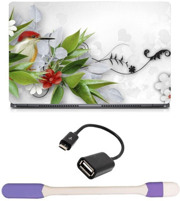 

Skin Yard Blooms For Birds with Flower Laptop Skin -14.1 Inch with USB LED Light & OTG Cable (Assorted) Combo Set