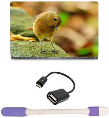 

Skin Yard Lovely Little Bird Sparkle Laptop Skin -14.1 Inch with USB LED Light & OTG Cable (Assorted) Combo Set