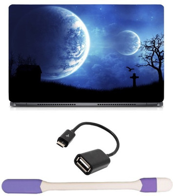 

Skin Yard Digital Space Planets Graves Laptop Skin -14.1 Inch with USB LED Light & OTG Cable (Assorted) Combo Set