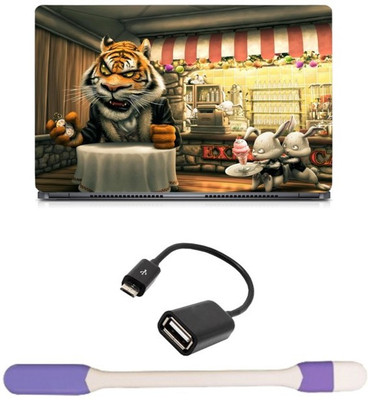 

Skin Yard Angry Tiger Cartoon Cafe Laptop Skin with USB LED Light & OTG Cable - 15.6 Inch Combo Set