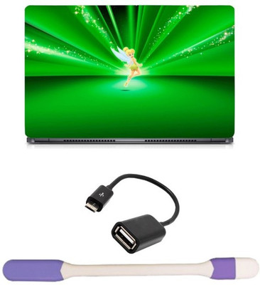 

Skin Yard Dancing Fairy Girl with Green BAckground Laptop Skin -14.1 Inch with USB LED Light & OTG Cable (Assorted) Combo Set